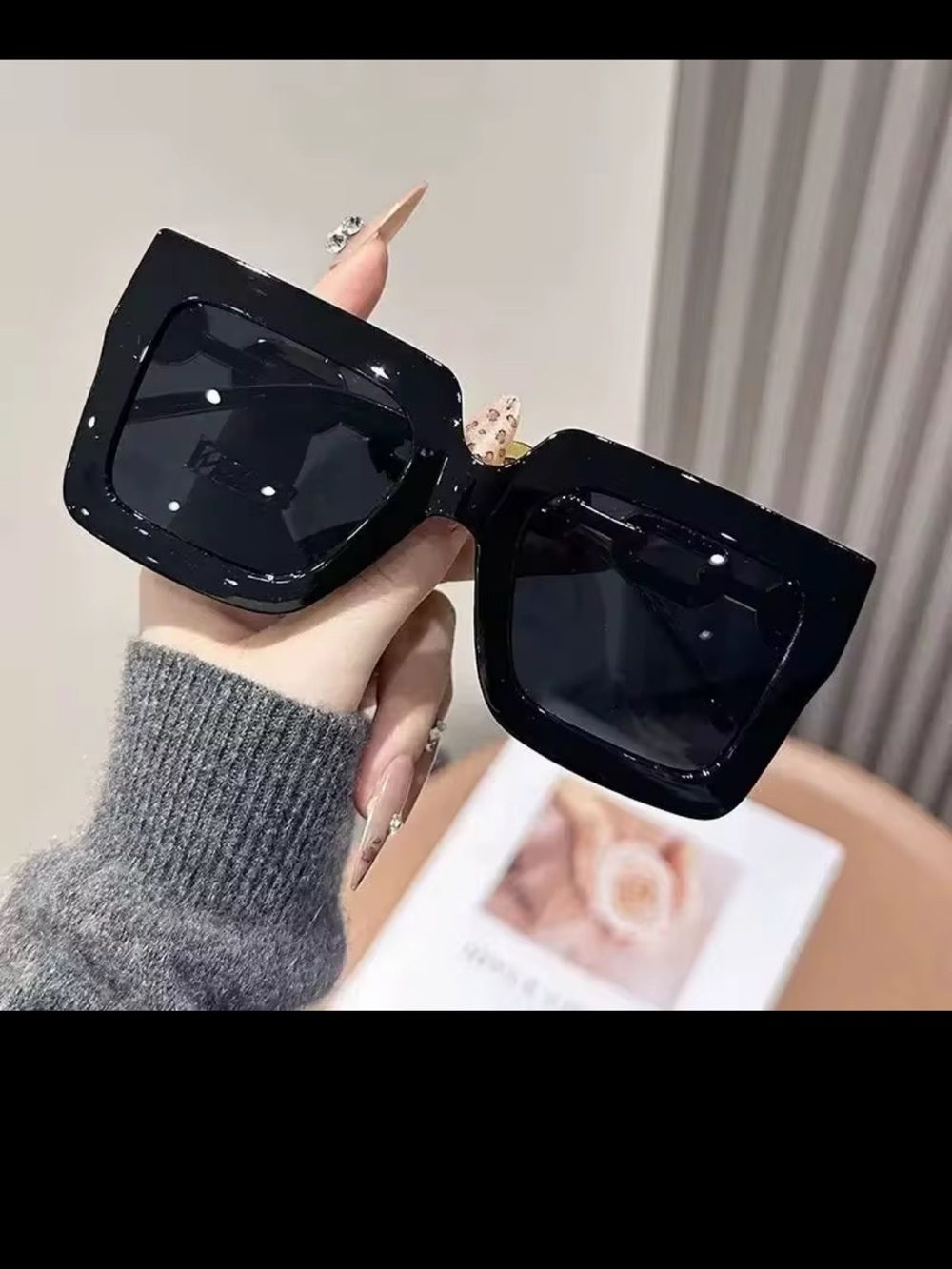 Stylish Oversized Square Black Sunglasses - Women